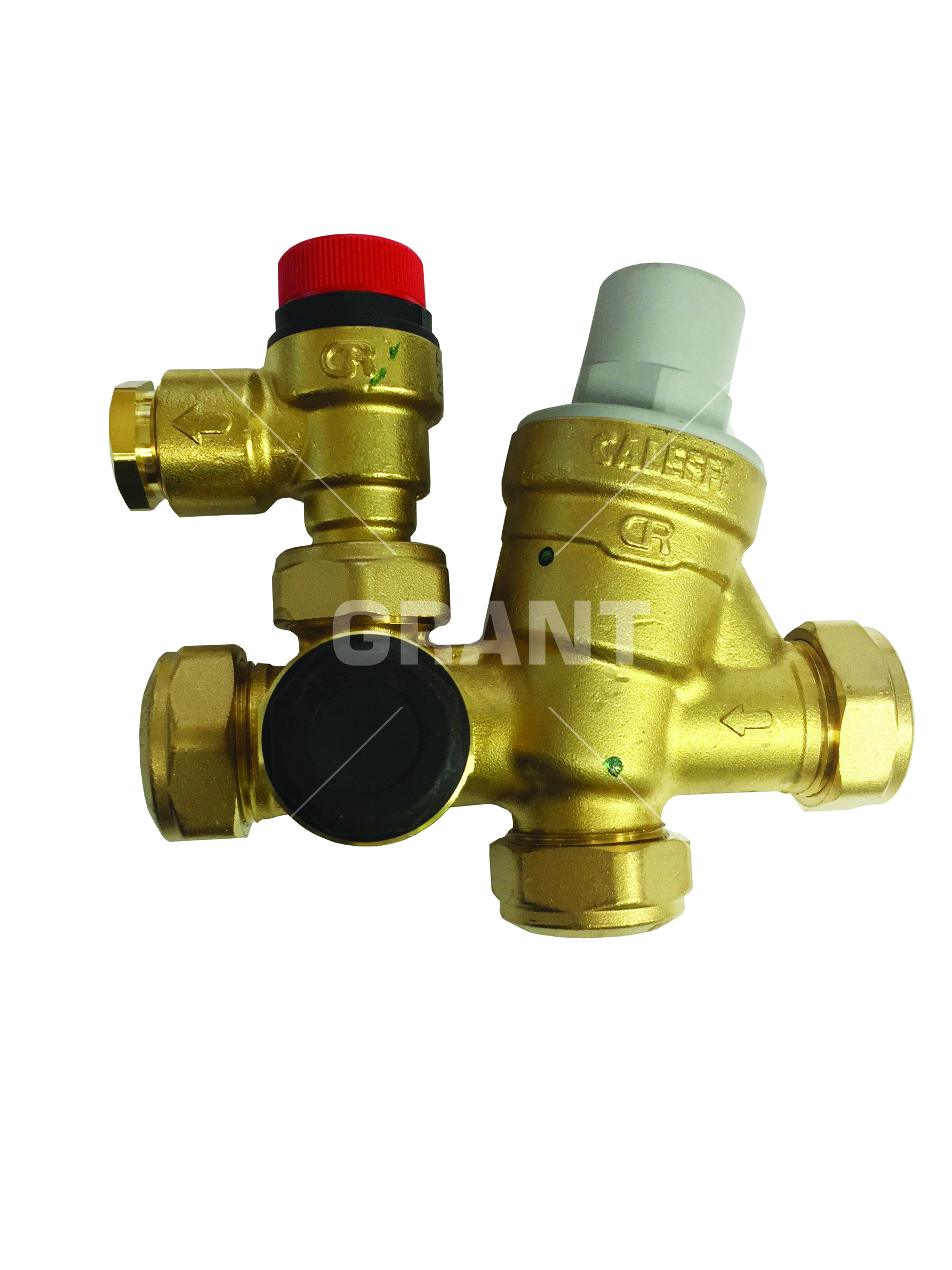 Pressure reducing inlet manifold (22mm) c/w 3 bar PRV and 6 bar expansion relief valve