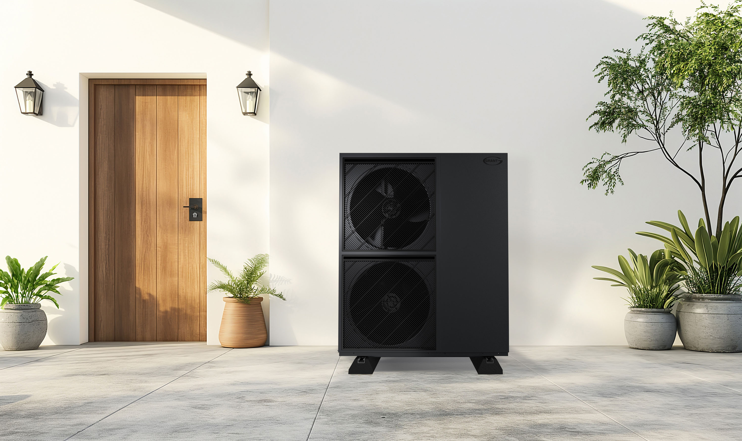 Aerona 290 double fan ASHP - front house view