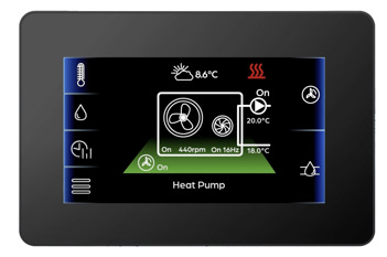 The heat pump operating settings display on the Aerona Smart Controller